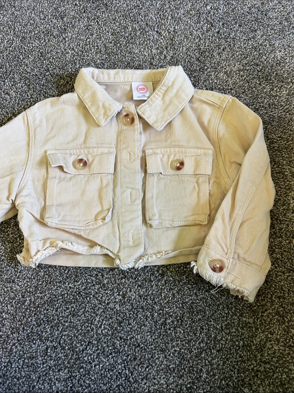 18M Wonder Nation Beige Frayed-Cropped Hem Jean Jacket